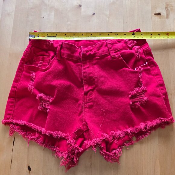 Womens Red Cut Off Size XL Denim Jean Shorts Shein Extra Large - Picture 5 of 6